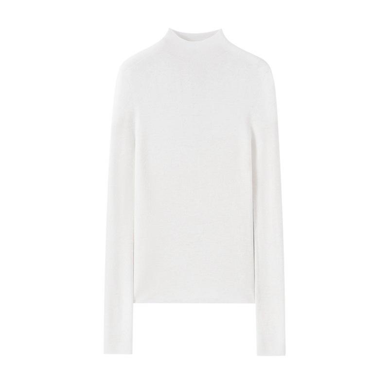 Machine Washable Women's Pure Wool Slim-Fit Half-High Collar Sweater - Autumn/Winter Cashmere Knit Base Layer