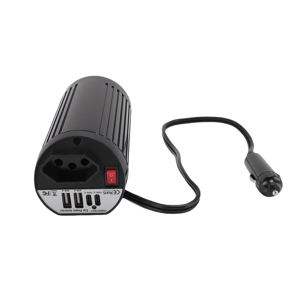 200W Car Inverter DC 12V to AC 220V Cigar Lighter Input Dual USB and Type C Fast Charging Car Plug Adapter Outlet for