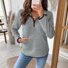 Women's Waffle V-Neck Zipper Half Placket Pullover Sweatshirt Casual Solid Color Muscle Top