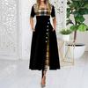 Fashion Women Long Dress Round Neck Contrast Color Cross Border Style