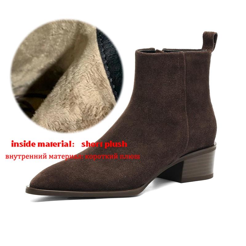 

Krazing Pot Cow Suede Nubuck Winter Round Toe Chelsea Boots Med Heels Zipper Basic Design Women Ankle Boots 42