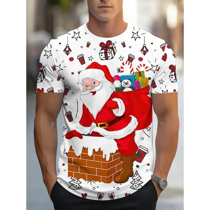 Men's Christmas Family Holiday Graphic T-Shirt Short Sleeve Crew Neck Casual Tshirts Top With Santa Hats Santa Claus Design Tees