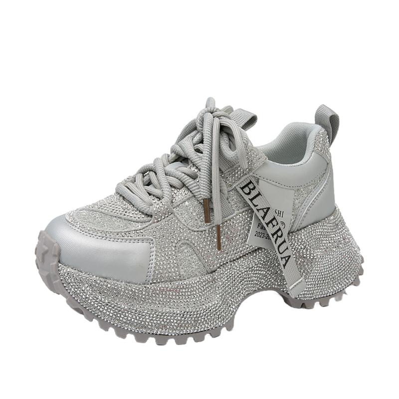 Fashion 8cm Luxury Designer Platform Chunky Sneakers Full Diamond Shoes Non-slip Water Diamond Casual Skateboard Shoes Zapatos De Mujer