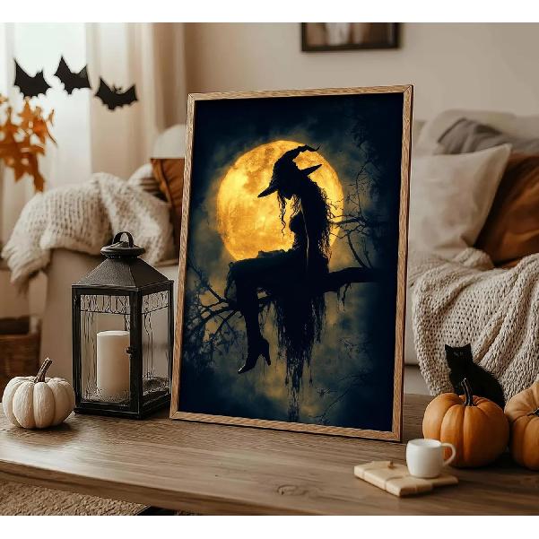 3 Pcs Vintage Witches Wall Art Witch in The Fores Halloween Painting Picture Wall Decor Gothic Dark Academia Poster Print Artwork for Gallery Party