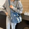 Borsa in Denim Grande Capacità Borsa a Tracolla da Donna Borsa Messenger da Studente Borsa Tote