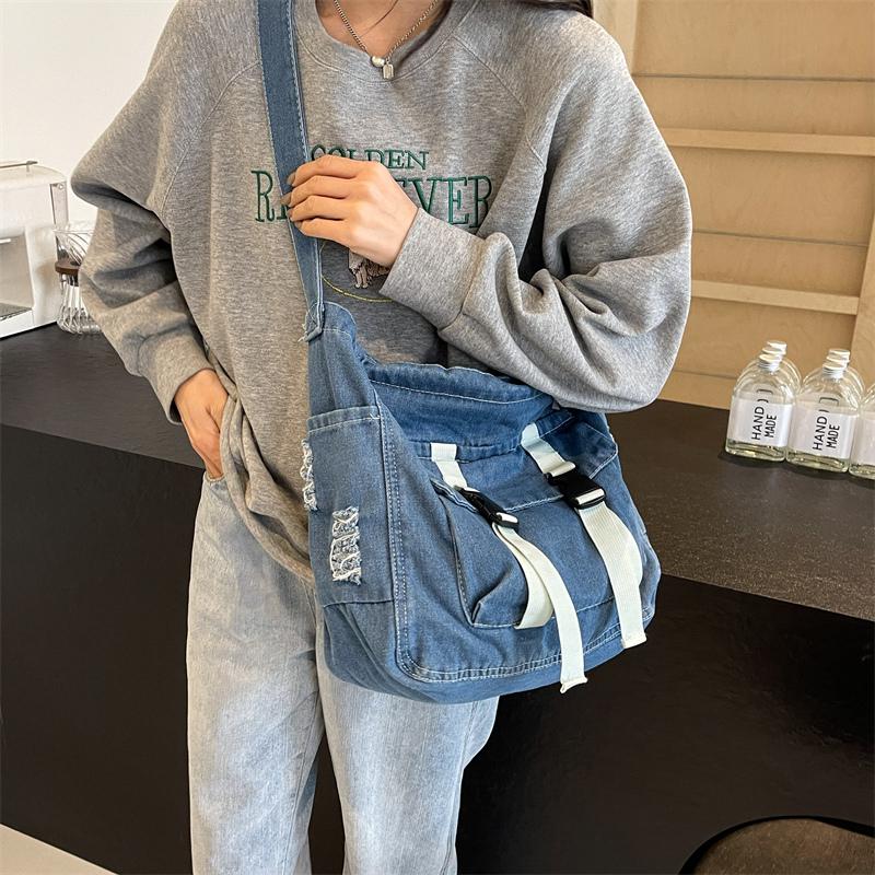 Dámská crossbody taška z denimu s velkou kapacitou, studentská taška messenger, nákupní taška