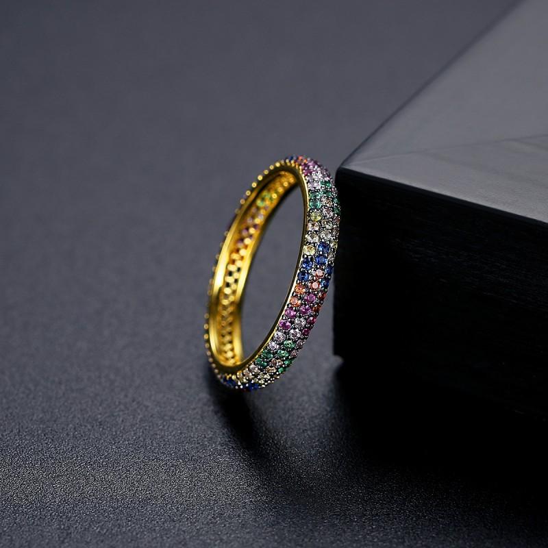 Surgical Steel Gold Plated Ring with Colorful Zircons R17 Us8 Ladies