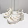 Large Size High-heeled Sandals Women's 2024 New Summer Muffin Platform Beach Shoes Versatile Korean Version Thick-heeled Roman Sandals