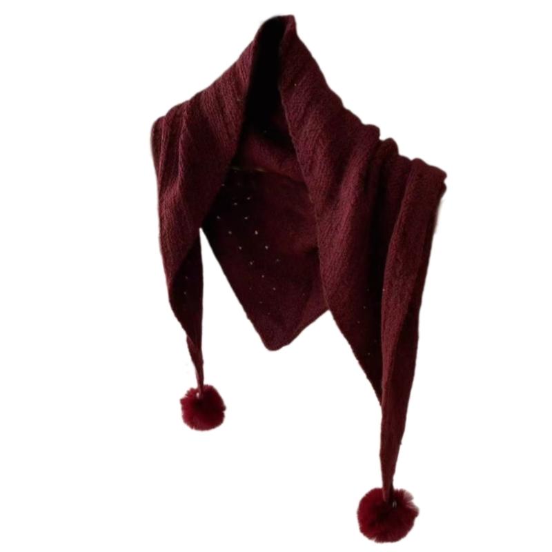 Multipurpose Shawl with Pompoms for Indoor Outdoor Windproof Accessory Neckwear Knitted Scarf Shoulder Wrap Neckwear