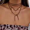 Vintage Multilayer Velvet Bowknot Necklace For Women Gold Color Sun Spiral Pendant Long Rope Chain Choker Y2K Party Jewelry Gift