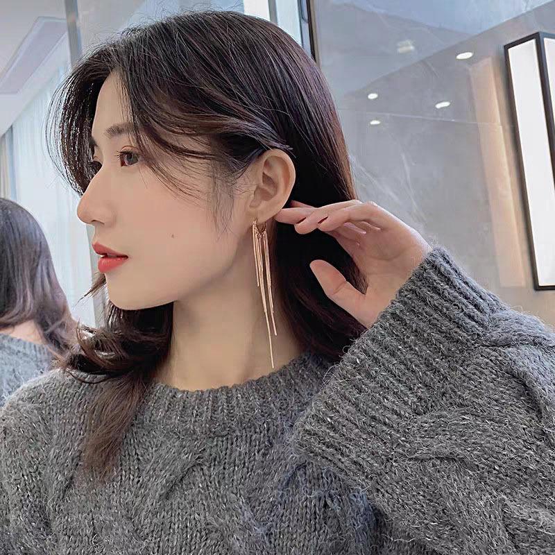 925 Silver Needle Korean Fashion Long Chain Tassel Earrings For Women Metal Earing Jewelry  Trending Women's Drop Earrings