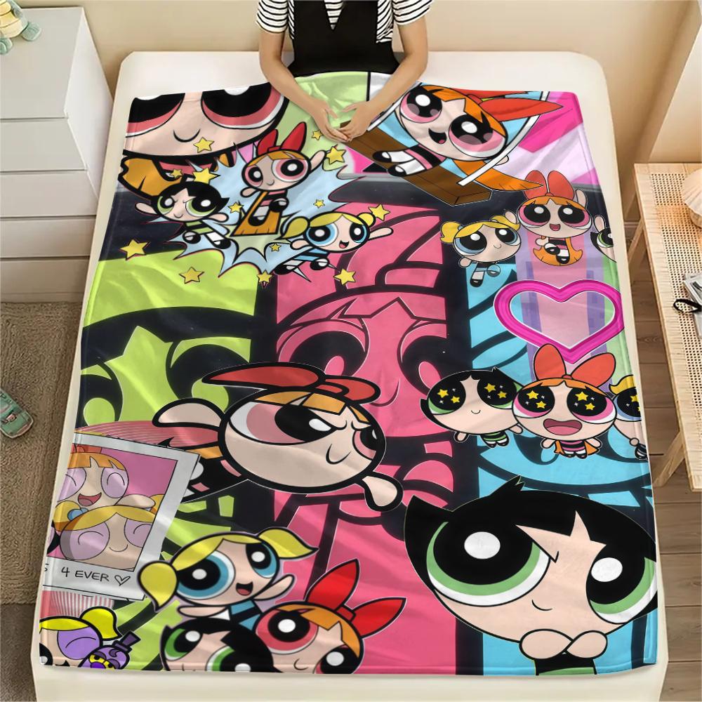 Powerpuff Girls Cute pattern Flannel Blanket, High quality Comfortable for All Seasons, Home Decor, Warmth and Comfort, Perfect for Gifts.