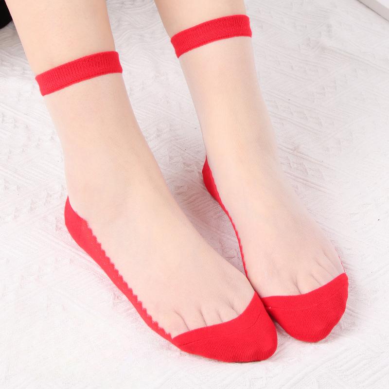 Female Summer New Pure Color Simple Breathable Crystal Stockings