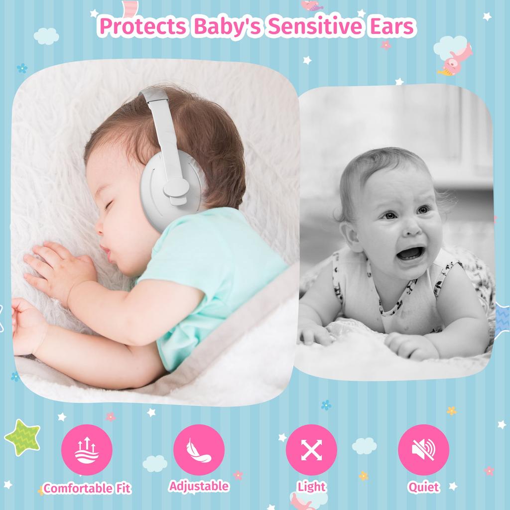 Baby Ear Protection for Babies & Toddlers Noise Reduction Earmuffs Comfortable Baby Headphones with Adjustable Headband Travel