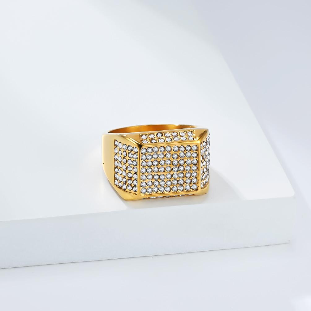 Hiphop Stainless Steel Shinny Zircon Ring for Men Gold Plated Jewelry