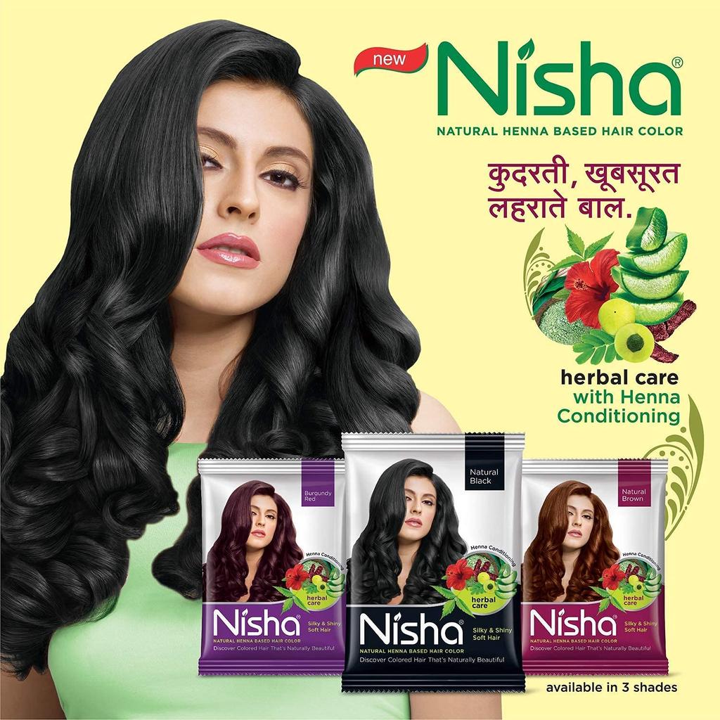 Nisha Natural Henna Powder Hair Color Natural Black Herbal Conditioning Dye For Soft Shiny Hair Men Women 25g X Pack of 8