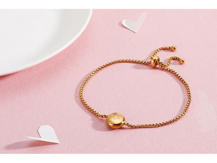 Korean Zodiac Constellations Gold Bracelet with Diamonds - Adjustable Titanium Steel Jewelry for Girls