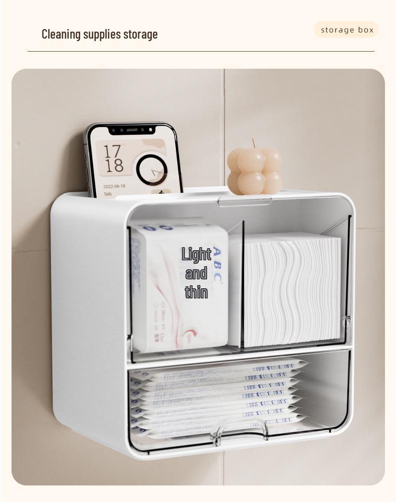 Väggmonterad badrumsförvaringslåda för bomullspads, tops och håraccessoarer