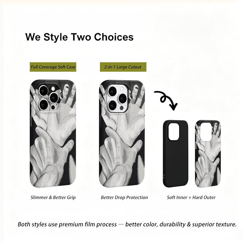 Minimalist Mono Grey Scale Holding Hands Graphic Art Film Aesthetic Protective Shockproof Bumper Case Cover For iPhone 14 15 16 Pro Max Plus