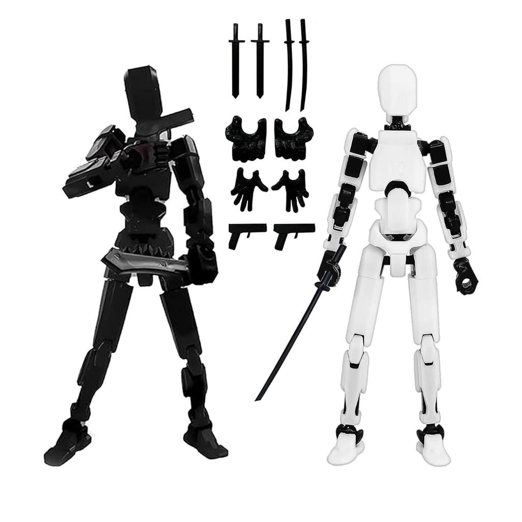 RSINC Action Figure, Stick Titans Portable Articular Mobile Robot Doll B & W B0DJJQWPL1