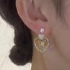 Gold Diamond-encrusted Love Earrings, Femininity Versatile Stud Earrings, Niche Light Luxury High-end Earrings, New Earrings.