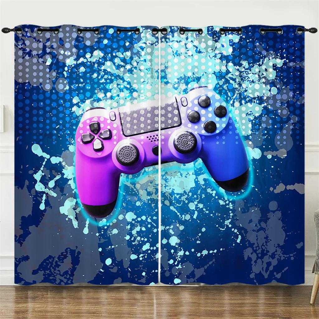 Gamepad Gamer Hand Game Elements Curtains Hippie Room Decoration Bedroom Living Room Sunshade Curtains 2 Panels Cortinas