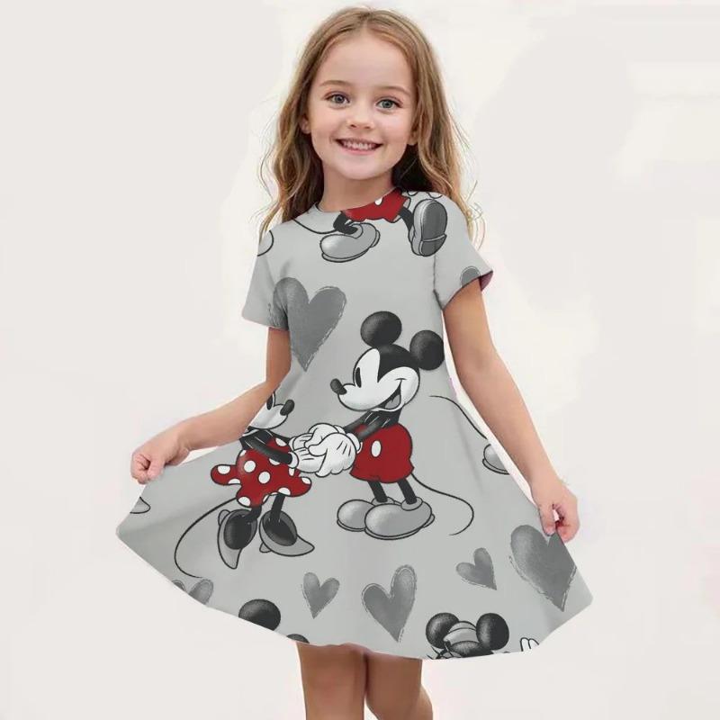 Cartoon Minnie Mouse Printed Dress Girls Summer Fashion One-piece Dress Kids