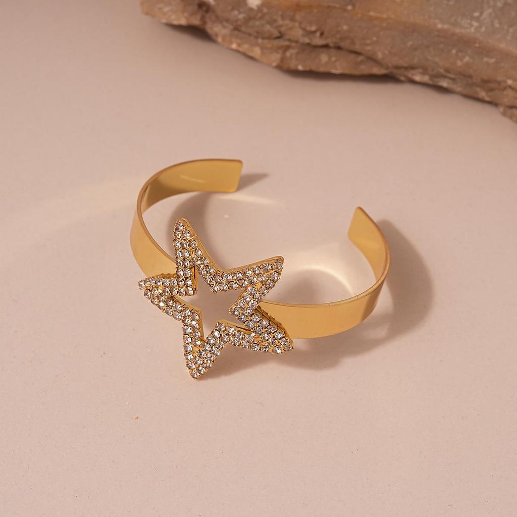 Cross-border Inlaid Diamond Star Open Bangle - Luxurious & Versatile Bracelet