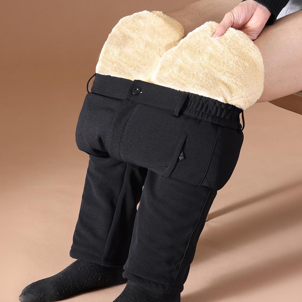 Men's Winter Warm Three-Layer Elastic Cotton Trousers with Velvet Lining for Middle-Aged and Elderly