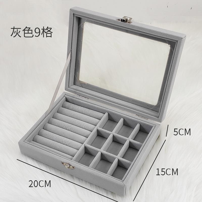 Velvet jewelry box with pearl; storage box; display box; nine-grid storage box; transparent