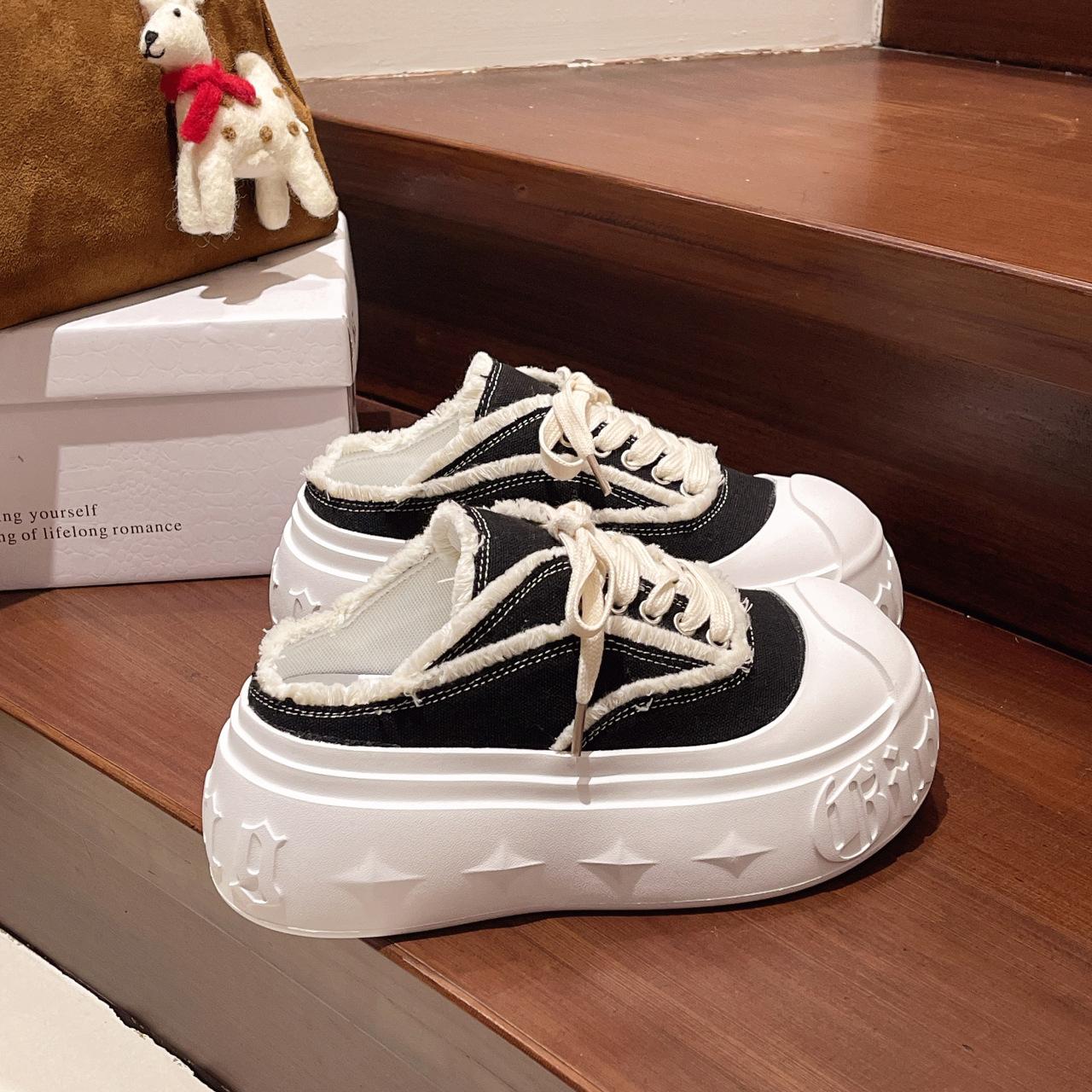 

European denim big head muffin platform bread shoes women s canvas shoes lace-up versatile small height-increasing casual shoes 40