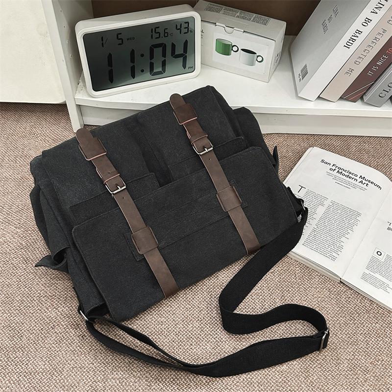 Canvas Bag Business Shoulder Crossbody Bag Large Capacity Lightweight Contrast Color Student Bag