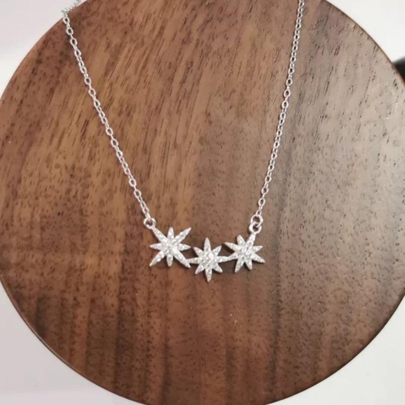 S925 Sterling Silver Wish Meteor Necklace for Women, New Niche Accessory, Full Diamond Eight-pointed Star Light Luxury Necklace