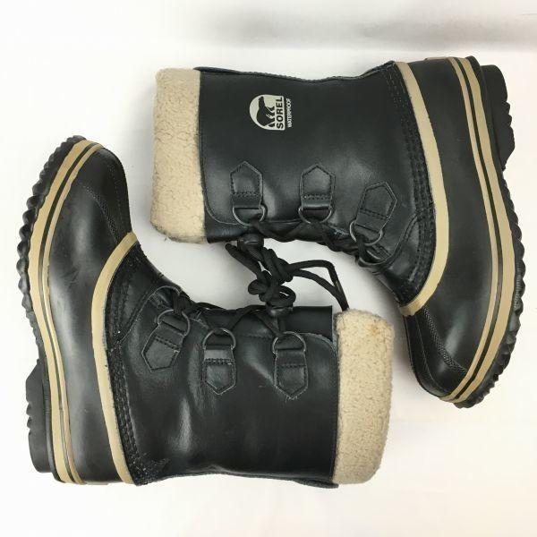 SOREL Premium Leather Snow Boots Lined Black size 23.0(USED)