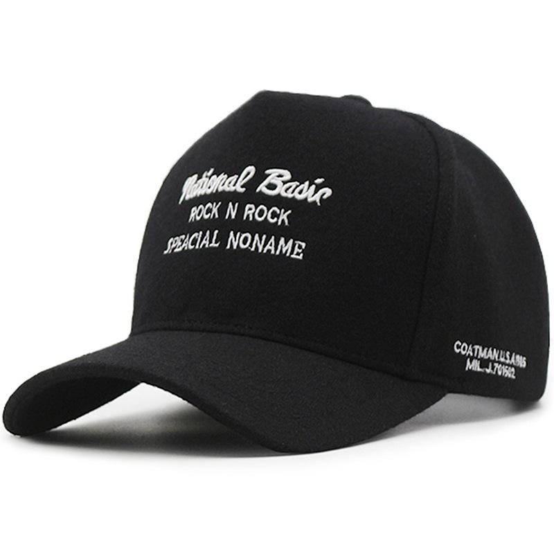 

Шерстяная бейсболка большого размера, зимняя шапка, мужская осенне-зимняя кепка с высокой тульей L（58-60cm） чёрный