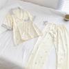 Cute Little Bear Women's Pajamas French Elegant Harajuku Lazy Casual Nightgown Summer Short Sleeve+pant Set