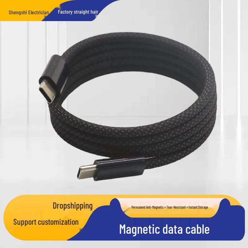 100W Dual Type-C Magnetic Braided Fast Charging Cable for Tablets & Computers - Compatible with Apple & Android Devices