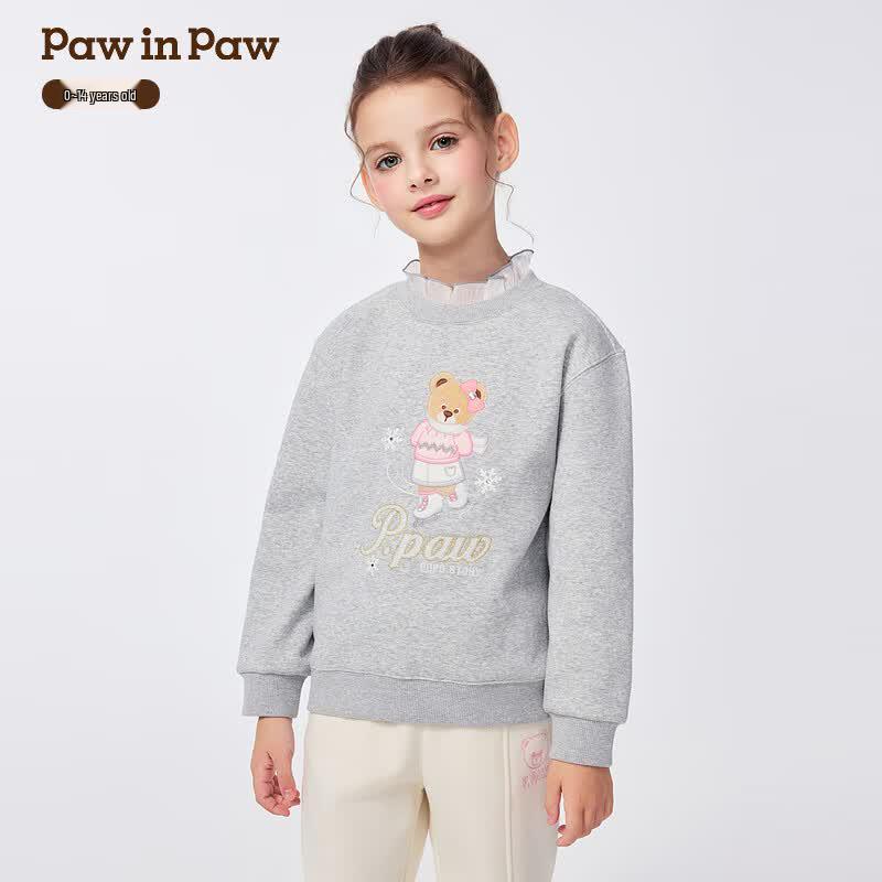 PawinPaw Girls' Cartoon Bear Round Neck Sweatshirt
