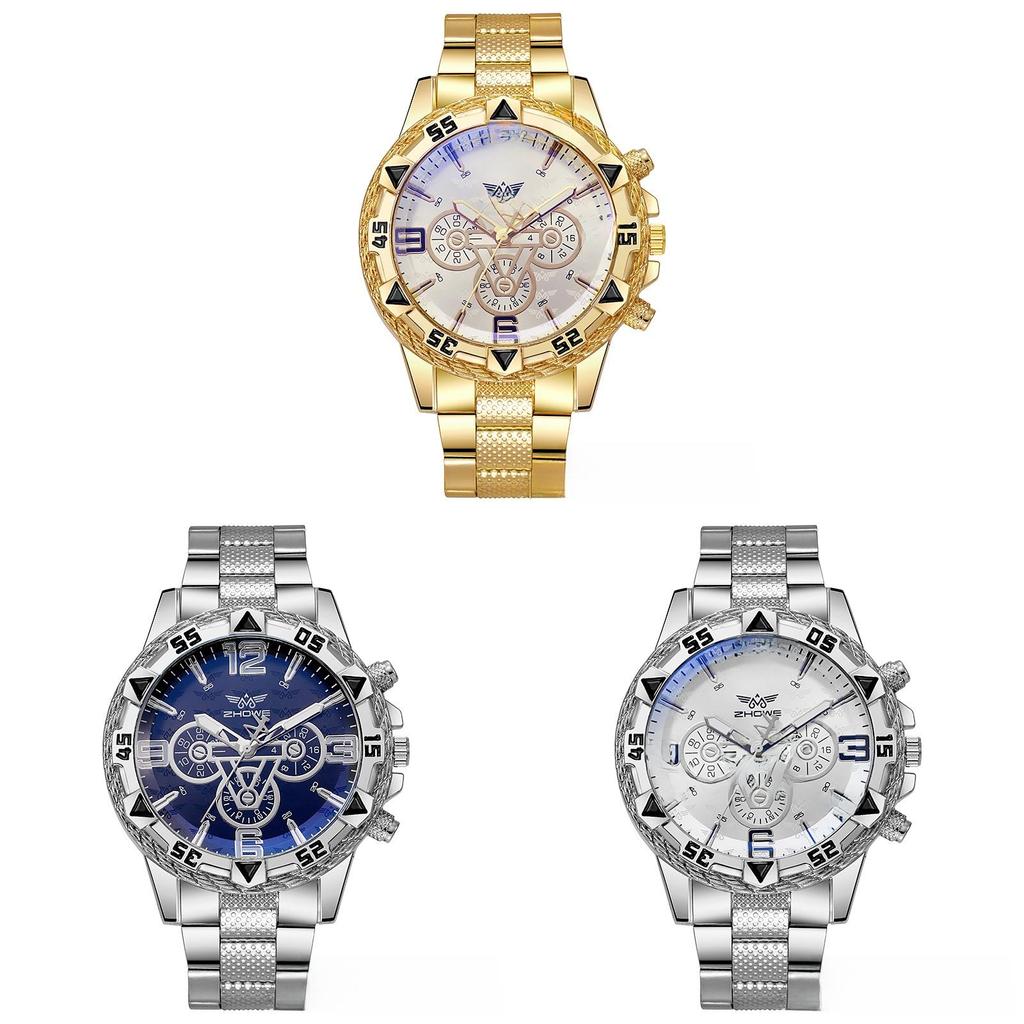 Quartz Mens Watch With Blue Glass Dial And Stainless Steel Strap For Casual Wear