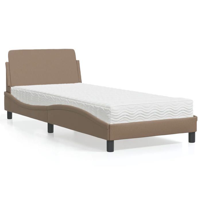 VidaXL Lit avec matelas cappuccino 90x200 cm similicuir, meuble de chambre à coucher, lit simple, cadre de lit incurvé, 3208341