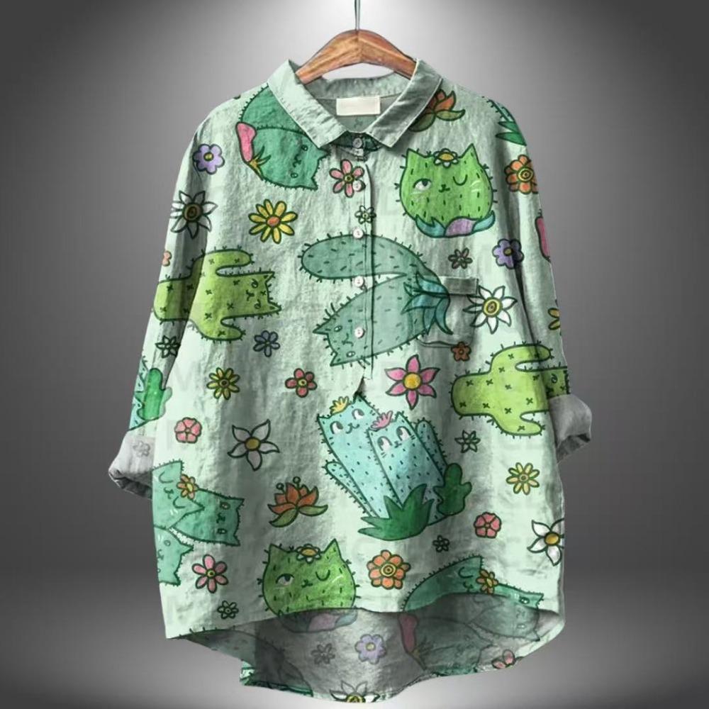 Stampa Floreale Vintage Deliziosa Camicia Casual in Lino