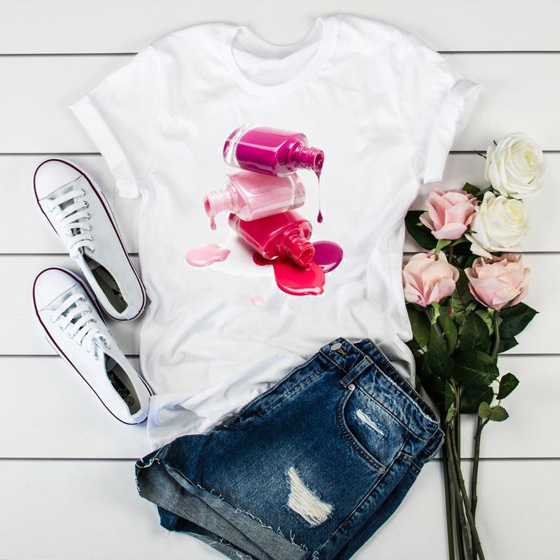 Women'S Fun Nail Polish, Pattern, Print Fashion Women'S T-Shirt Casual Top Ladies