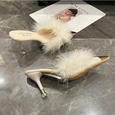 Pumps mit hohen Absätzen für Damen, Sandalen mit hohen Absätzen für Damen, Feder-Halbschuhe für den Außenbereich, Damen-Pantoffeln
