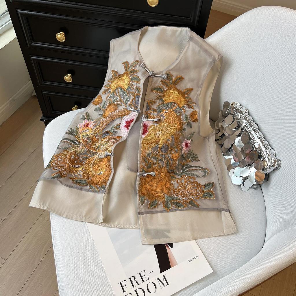 6594 Embroidered Organza Vest Vest Women's Summer Wear Vest Top Stacked Vest Thin