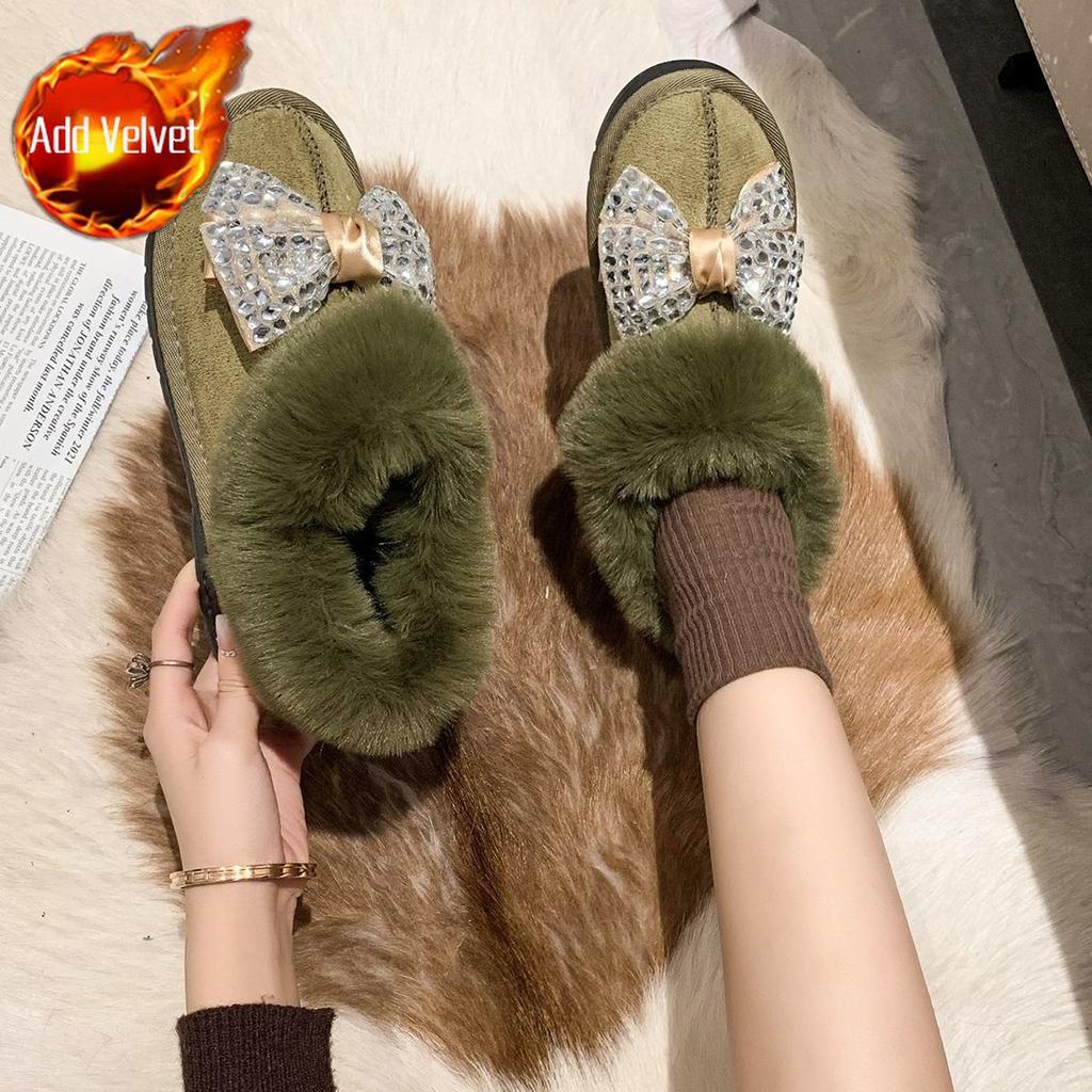 Fashion Flat Black Work Women's Snow Boots Round Toe Butterfly Bow Sale Boot Comfortable and Elegant Ladies Shoes Trend 2025 Plush Warm