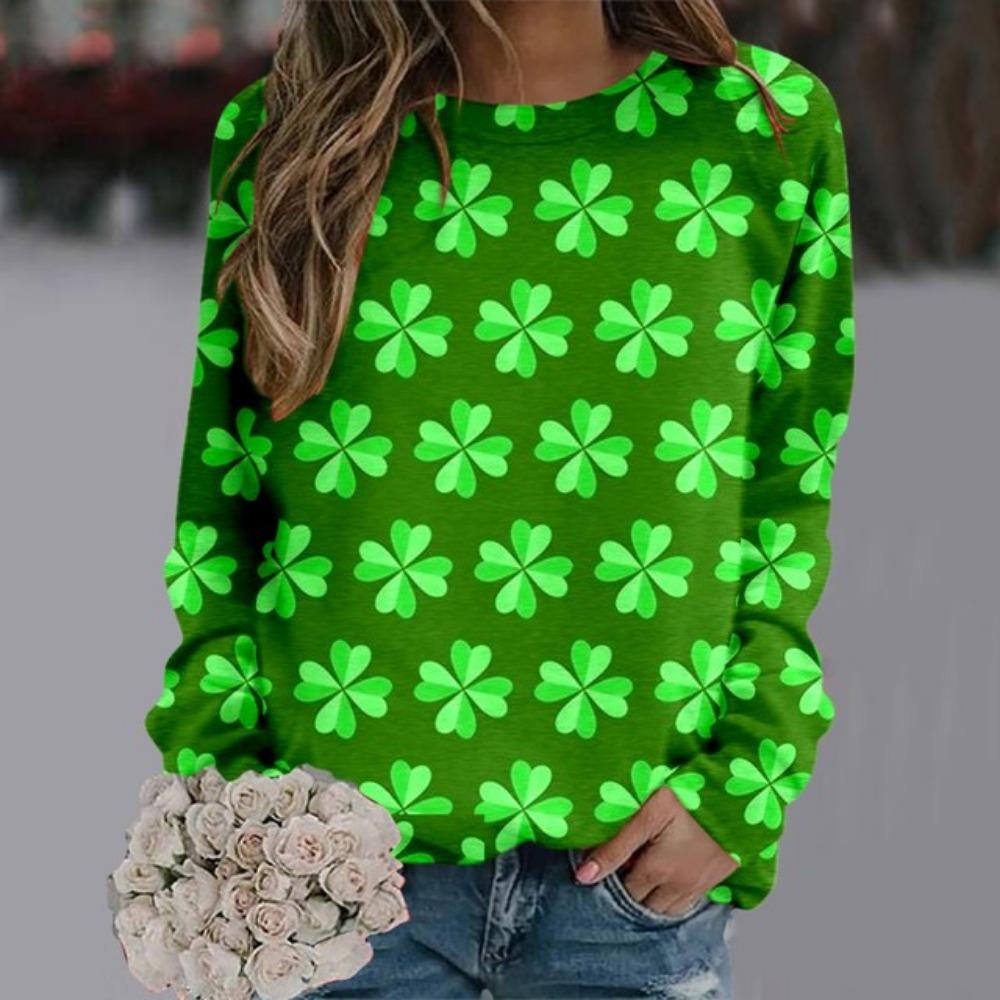 Grüne Pullover Pullover Frauen St Patrick Tag Kleidung 2024 Frauen Täglichen Grün Workout Langarm O Neck T Shirt Weibliche Tops