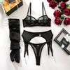 Sexy Mesh Lingerie Set With Garter Belts Stockings Fancy Erotic Clubwear Tempted Underwear For Women Sissy See Through Bra Sets