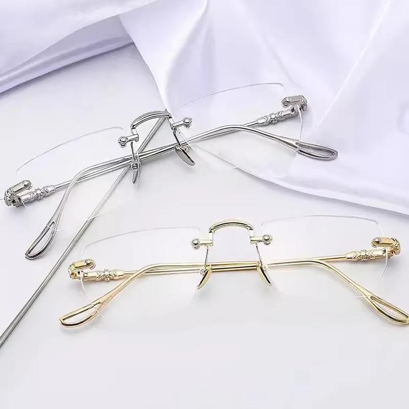 Square Rimless Anti-Blue Light Glasses Women Men Summer Silver Frame Optical Spectacle Eyeglasses Computer Reading Eyewear