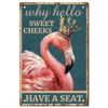 CREATCABIN 1pc 30x20cm Flamingo Vintage Metal Tin Sign - "Why Hello Sweet Cheeks" Retro Wall Art, Ideal for Halloween Decor