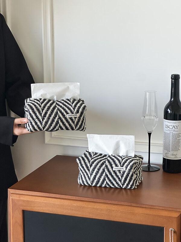 LIEI Black & White Stripe Cotton Fabric Tissue Box
